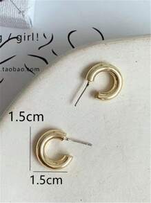 素色極簡風格圓耳環 - 金黃色 - 查看 3