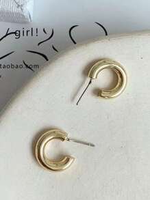 素色極簡風格圓耳環 - 金黃色 - 查看 4