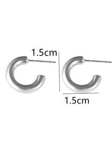 素色極簡風格圓耳環 - 銀色 - 查看 3