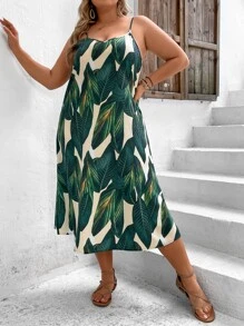 SHEIN VCAY Đầm Plus Size Tách cao Nhiệt đới Boho - Nhiều màu - Xem 3