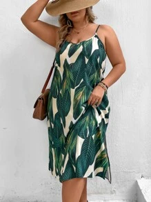 SHEIN VCAY Đầm Plus Size Tách cao Nhiệt đới Boho - Nhiều màu - Xem 4