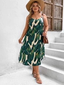 SHEIN VCAY Đầm Plus Size Tách cao Nhiệt đới Boho - Nhiều màu - Xem 5