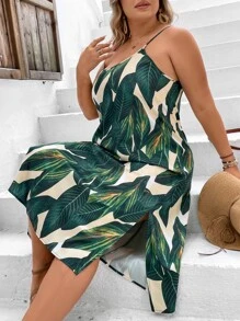 SHEIN VCAY Đầm Plus Size Tách cao Nhiệt đới Boho - Nhiều màu - Xem 7