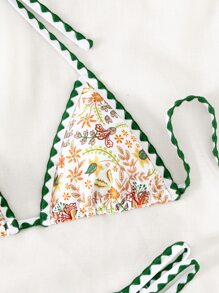 Swim Mod 夏季沙灘植物印花三角比基尼套裝 - 彩色 - 查看 3