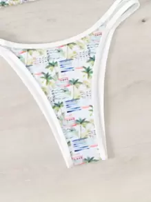 Swim Mod Summer Beach Palm Tree & Boat Print Bikini Set Halter Triangle Bra & Bikini Bottom 2 Piece Bathing Suit - Multicolor - View 4