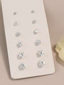 6 pares Pendientes de tachuela con diseño de diamante de imitación