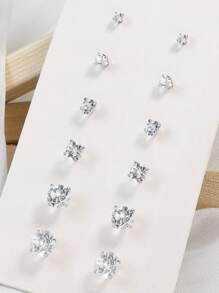 6 pares Pendientes de tachuela con diseño de diamante de imitación