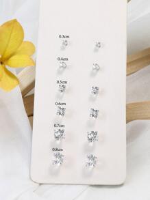 6 pares Pendientes de tachuela con diseño de diamante de imitación