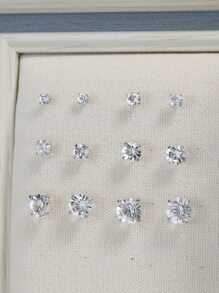 6 pares Pendientes de tachuela con diseño de diamante de imitación