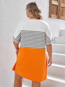 SHEIN VCAY Plus Striped Print Batwing Sleeve Dress - Multicolor - View 2