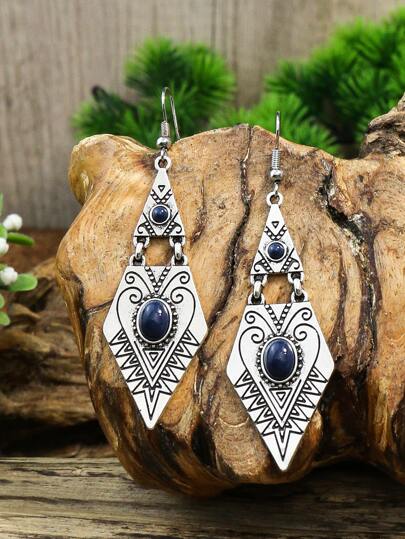 TopHanqi 1pair Vintage Style Geometric Pendant Earrings With Blue Turquoise For Women's Everyday Wear, Work, Stage Performance, Street Style Outfit, Etc.