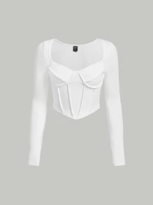 SHEIN MOD Sweetheart Neck Asymmetrical Hem Crop Tee - White - View 1