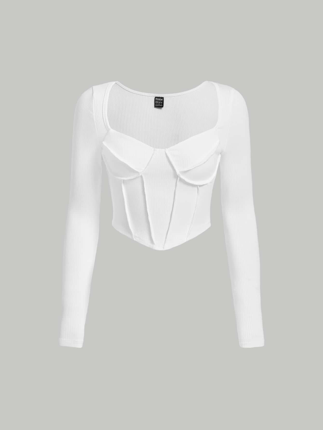 SHEIN MOD Sweetheart Neck Asymmetrical Hem Crop Tee - White - View 1