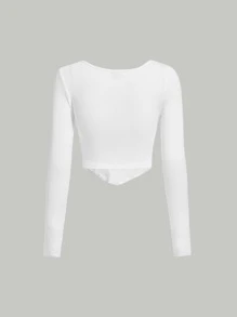 SHEIN MOD Sweetheart Neck Asymmetrical Hem Crop Tee - White - View 2