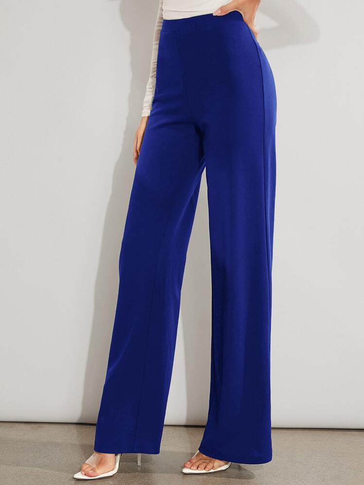 Firerie Solid High Waist Wide Leg Pants - Royal Blue - View 3