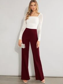 Firerie 素色高腰闊腿褲 - 酒紅色 - 查看 3