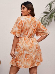 SHEIN VCAY Plus Tie Dye Flounce Sleeve Dress - Multicolor - View 2