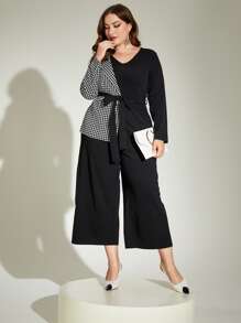 Modelyn Plus Houndstooth Print Belted Jumpsuit - Black and White - View 6