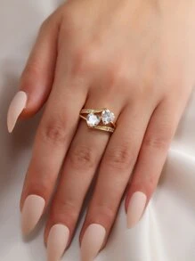 Cubic Zirconia Decor Ring - Yellow Gold - View 2