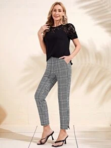EMERY ROSE Houndstooth Print Cropped Pants