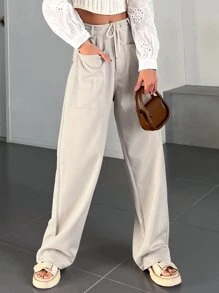 DAZY 抽绳腰阔腿裤，女式慢跑裤 - 杏色 - 查看 1