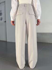 DAZY 抽绳腰阔腿裤，女式慢跑裤 - 杏色 - 查看 2