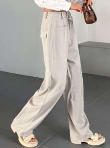 DAZY 抽绳腰阔腿裤，女式慢跑裤 - 杏色 - 查看 4