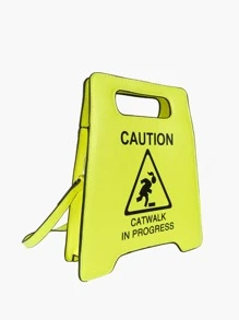 輕便、可攜帶時尚霓虹綠色警告標誌設計新奇袋,人造皮革斜挎袋,創意停車標誌錢包適用於女性,適用於購物、度假、假期、郊遊、沙灘等場合的迷你包,適用於女孩、女士、大學生 - 黃色 - 查看 4