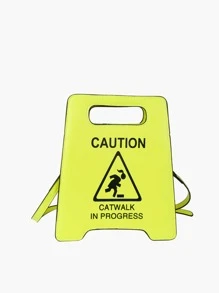 輕便、可攜帶時尚霓虹綠色警告標誌設計新奇袋,人造皮革斜挎袋,創意停車標誌錢包適用於女性,適用於購物、度假、假期、郊遊、沙灘等場合的迷你包,適用於女孩、女士、大學生 - 黃色 - 查看 5