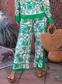 SHEIN VCAY Floral Print Elastic Waist Trousers - Multicolor - View 2