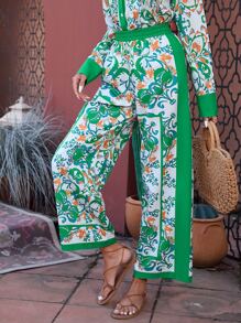 SHEIN VCAY Floral Print Elastic Waist Trousers - Multicolor - View 3