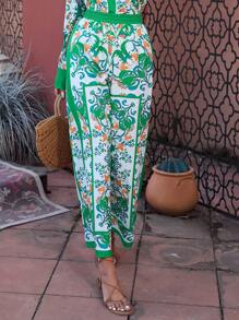 SHEIN VCAY Floral Print Elastic Waist Trousers - Multicolor - View 4