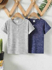 Toddler Boys 2pcs Marled Knit Quarter Button Tee - Multicolor - View 1