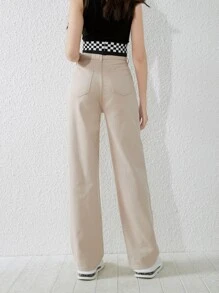 SHEIN Teen Girls Slant Pocket Straight Leg Jeans - Apricot - View 2