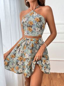 Soleia Floral Print Tie Backless Halter Top & Skirt - Multicolor - View 6