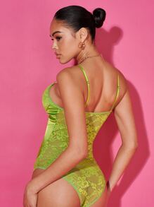 SHEIN BAE Body de tirantes con encaje - Verde Lima - Ver 2