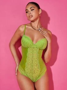 SHEIN BAE Body de tirantes con encaje - Verde Lima - Ver 4
