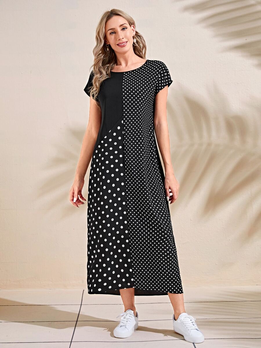 EMERY ROSE Polka Dot Print Tunic Dress,Polka Dot Dress - Black - View 1
