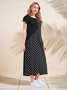 EMERY ROSE Polka Dot Print Tunic Dress,Polka Dot Dress - Black - View 4