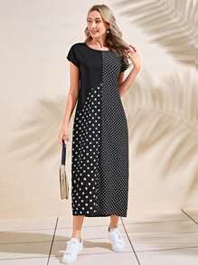 EMERY ROSE Polka Dot Print Tunic Dress,Polka Dot Dress - Black - View 5