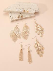 Bộ 12 chiếc/Bộ trang trí lá, vỏ sò và tua rua độc đáo, hoa tai đinh tán & hoa tai dạng dây, quà tặng lễ hội và sinh nhật - Vàng - Xem 2