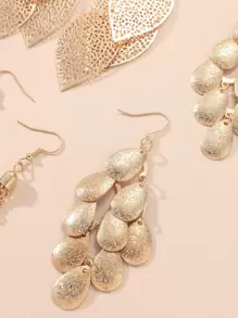 Bộ 12 chiếc/Bộ trang trí lá, vỏ sò và tua rua độc đáo, hoa tai đinh tán & hoa tai dạng dây, quà tặng lễ hội và sinh nhật - Vàng - Xem 4