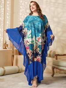 Al Najma Plus Floral Print Batwing Sleeve Dress - Multicolor - View 1