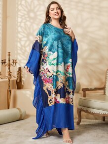 Al Najma Plus Floral Print Batwing Sleeve Dress - Multicolor - View 3
