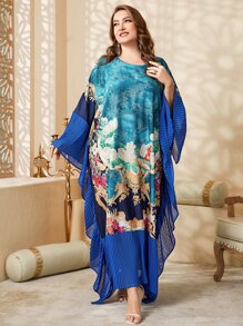 Al Najma Plus Floral Print Batwing Sleeve Dress - Multicolor - View 5