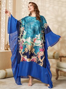 Al Najma Plus Floral Print Batwing Sleeve Dress - Multicolor - View 6