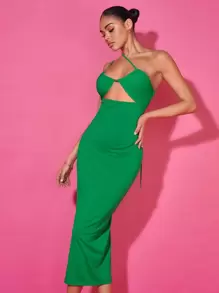SHEIN BAE 鏤空後背開衩單肩洋裝 - 綠色 - 查看 1