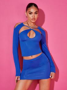 SHEIN BAE Cut Out Crop Top & Bodycon Skirt - Royal Blue - View 3