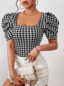 SHEIN Privé Áo thun nữ răng cưa Giải trí - Đen và trắng - Xem 6