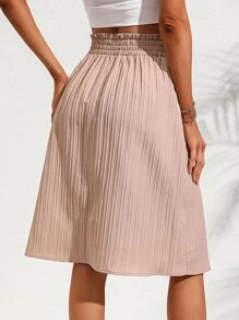 SHEIN Clasi Solid Elastic Waist Pleated Skirt - Apricot - View 2